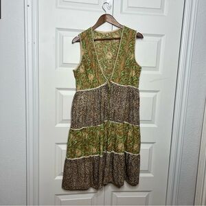 Boho Silk Paisley + Animal Print Tie Front Kimono Dress L/XL